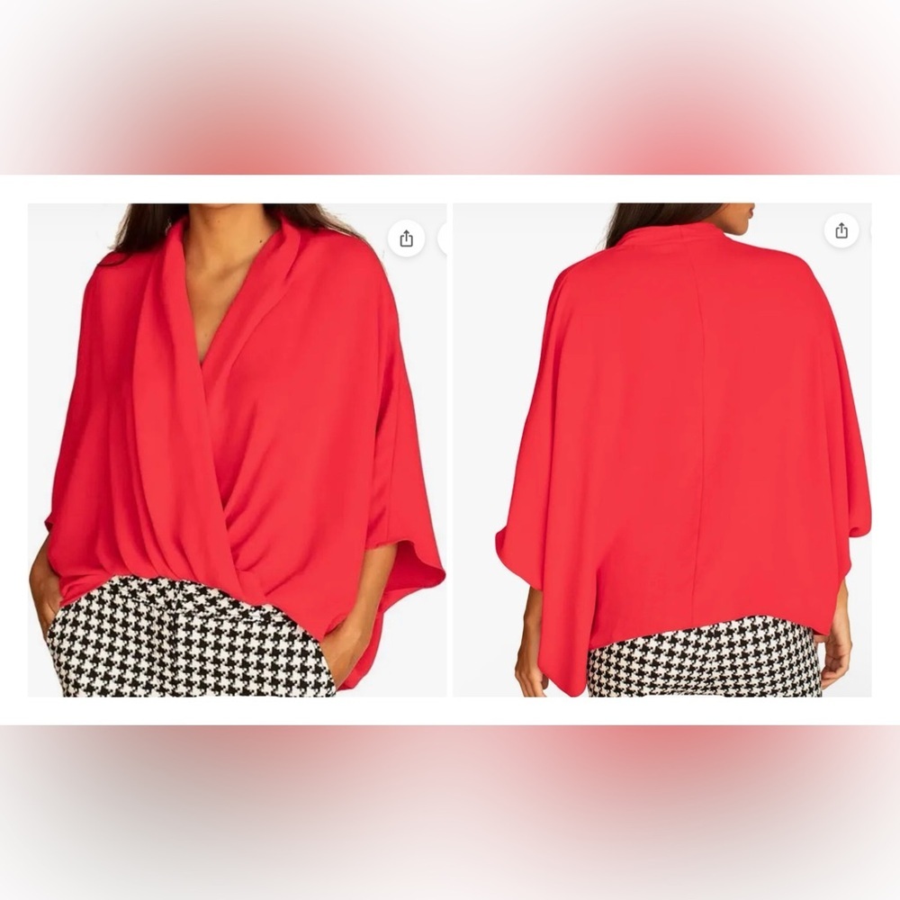 Trina Turk Coral Draped V-Neck Gaix Wrap Blouse NEW